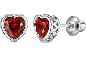 DEBBIE'S ROOM JEWELRY Heart Birthstone Earrings with Screw Backs | Hypoallergenic Sterling Silver Studs for Girls, Babies, Kids & Teens | Safe Jewelry Gift for Birthdays & Holidays