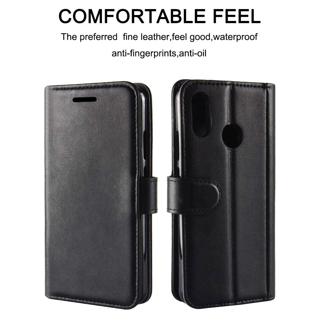 AROC Huawei P20 Lite Schutzhülle, Extrem dünnes Echtleder mit Flipfunktion, Magnetverschluß, Platz für Ausweis und Kreditkarte Etc, klappbar für Standfunktion (Schwarz)