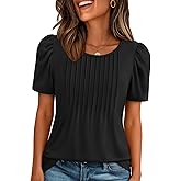 ATHMILE Womens T Shirts Short Sleeve Summer Tops Pleated Dressy Casual Blouses Spring Clothes Beach Vacation 2026