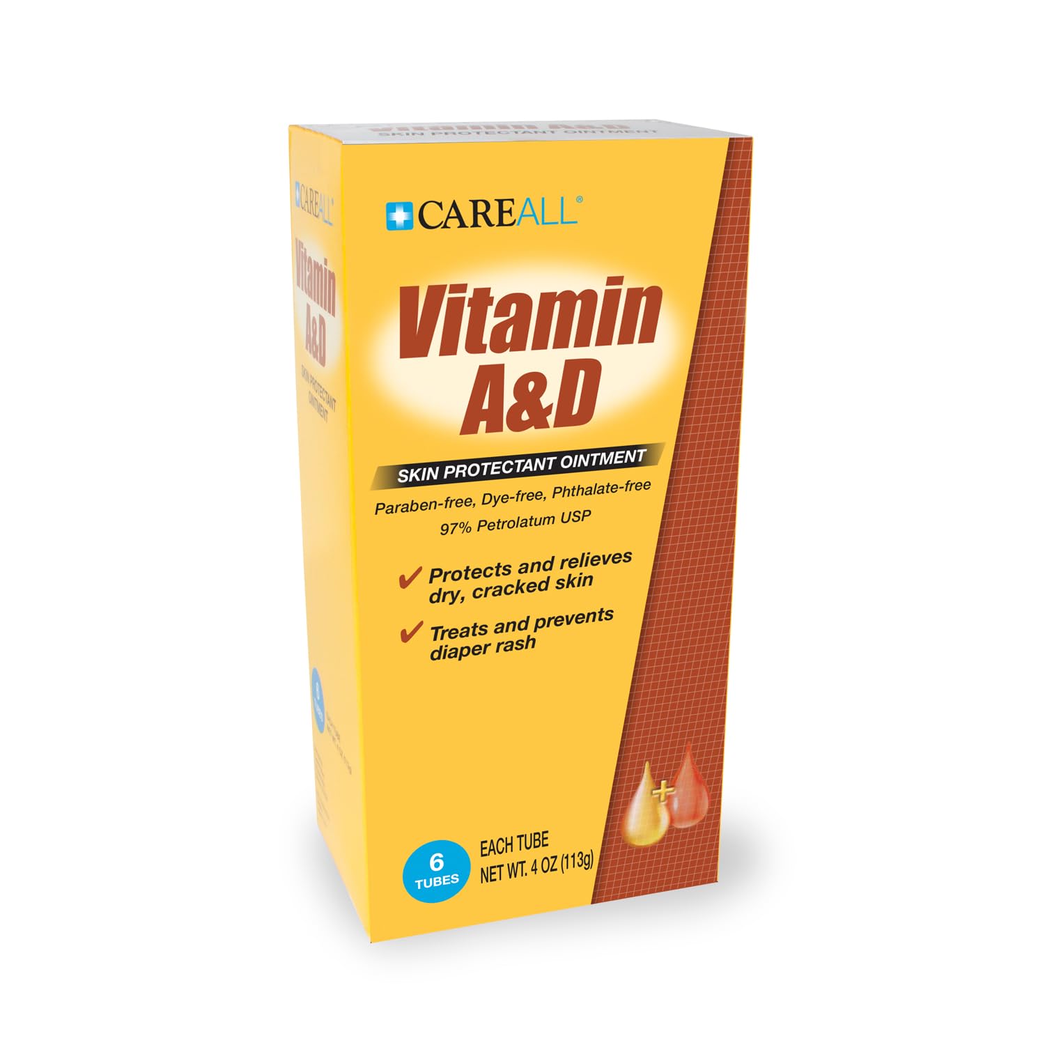 CareAll (6 Tubes) 4oz Vitamin A&D Ointment Treats and Prevents Diaper Rash, Seals out Wetness. Protects and Relieves Dry Cracked Skin, Minor Cuts, Scrapes and Burns