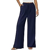 PRETTYGARDEN Summer Wide Leg Linen Pants Women with Pockets High Waist Drawstring Loose Casual Palazzo Lounge Pants Women