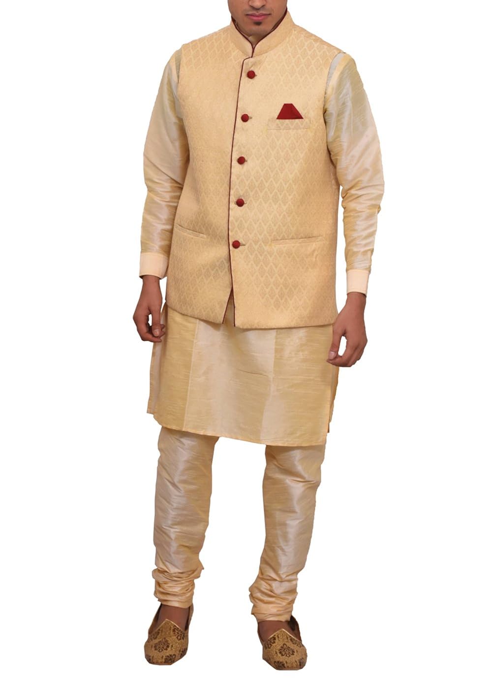 modern garments men's dupioni silk kurta pyjama & waistcoat