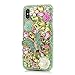 iPhone X Case, Mavis's Diary Full Edge Protective Plastic Case, 3D Handmade Crystal Clear Bling Green Diamonds Shiny Colorful Rhinestone Floral Butterfly Pearl Hard PC Cover for iPhone X Edition