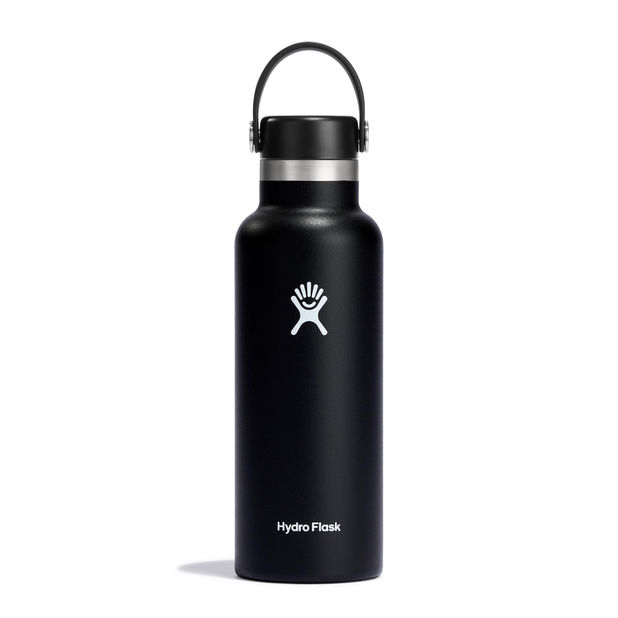 Hydro Flask - Water Bottle 532 ml (18 oz) - Vacuum Insulated Stainless Steel Water Bottle with Leak Proof Flex Cap and Powder Coat - Standard Mouth - Black