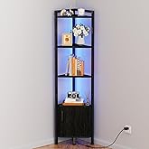 Furnulem Corner Shelf,5-Tier Corner Cabinet with Storage and LED Light, 62.8” Standing Display Bookshelf for Bedroom, Living 