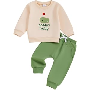 Onfmst Fall Baby Boy Clothes Golf Embroidery Outfit | 6M-4T, Long Sleeve Sweatshirt Pant 2 Piece Set, Toddler Boy Girl Fall O