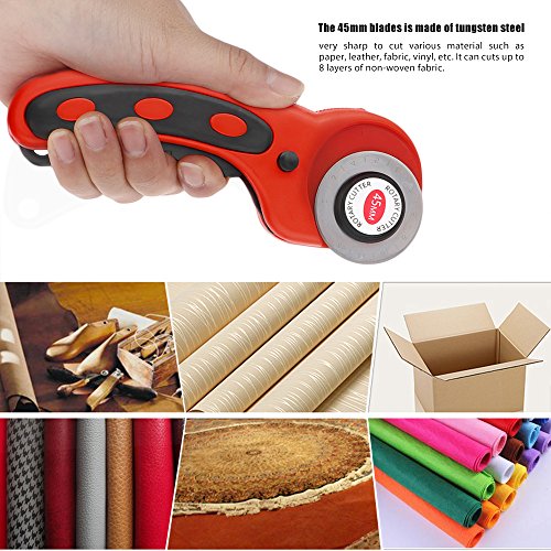 Powstro Rotary Cutter Set 45mm Deluxe Handle Rotary Cutter Roller Knife Tool with 5 Spare Blades for Craft Papter Leather Fabric Vinyl (Red)