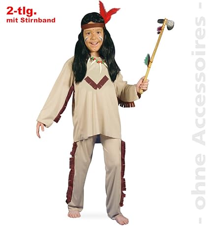 Kinder-Kostüm 'INDIANER' 3-tlg. Oberteil, Hose und Stirnband in Gr. 104-128 (104)