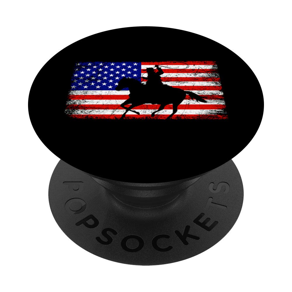Rodeo Cowboy Roper On Distressed American Flag PopSockets PopGrip: Swappable Grip for Phones & Tablets