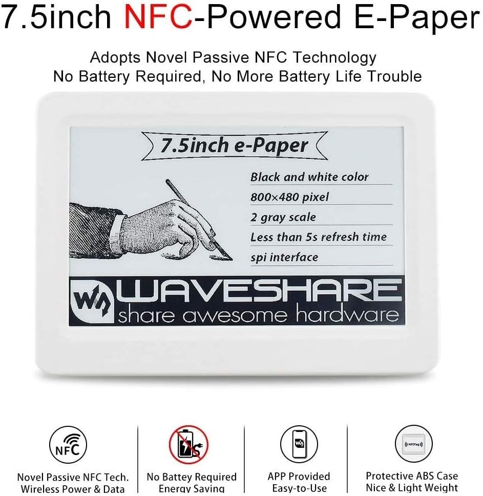 7.5inch Passive NFC-Powered e-Paper Black/White e-Ink Display, No Battery Required - Image 3