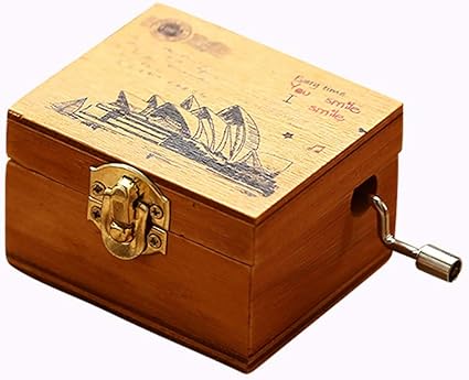 Xuji Caja de música de madera con manivela de mano caja ...