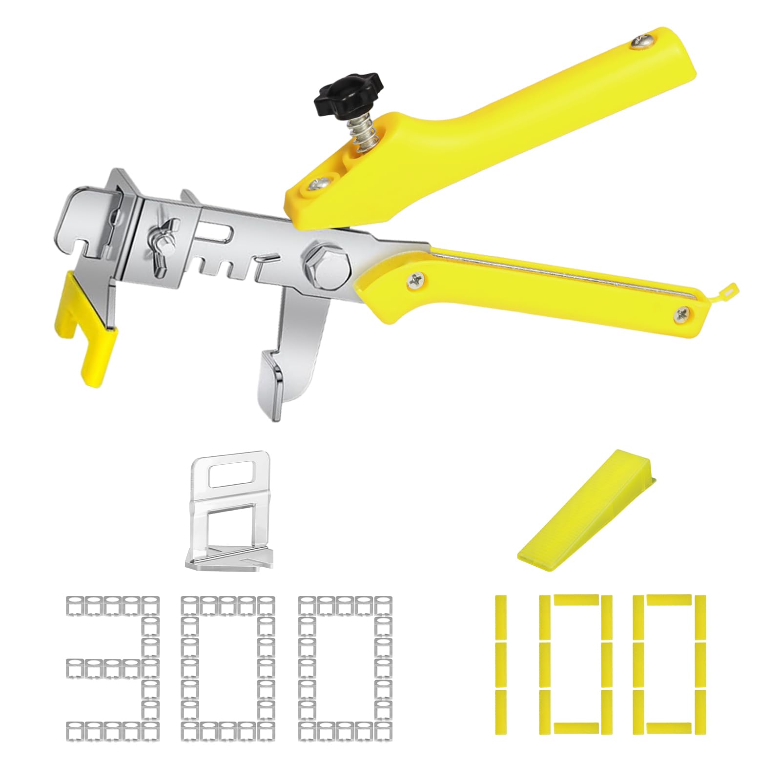 Tile Levelling System 1.5 mm, 300 Pull Tabs, 100 Wedges and Pliers, Laying Aid Set for Wall, Tile Laying Set and Floor Tiles Levelling Set for Precise Tiling — image 1
