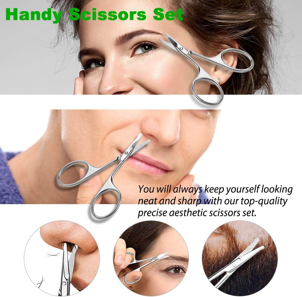 FERYES Nose/Ear Hair Scissors and Eyebrow Scissors Set, 2PCS Makeup Scissors for Facial Hair Trimming, Straight and Rouned Tip Small Grooming Scissors for Men and Women: Home Improvement