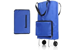 HOSDZOU Collapsible Shopping Cart,Folding Lightweight Portable Collapsible Bag with Wheels, Lightweight Waterproof Rolling Shopping Bag, Trolley Tote Bag Stair Climbing Cart for Traveling Shopping (Blue)