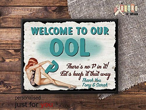 Metalsign Personalised Pool Sign, Swimming Pool Sign, metal wall plaque, retro style, Vintage Metal Sign, Retro Pool Sign, Pool Decor 12 x 16 inch Metal sign