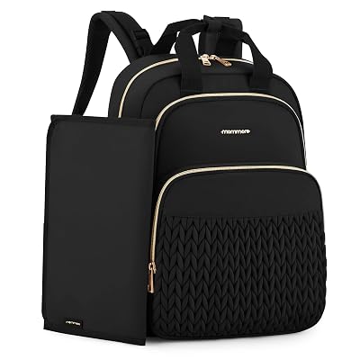 mommore Diaper Bag Backpack, Stylish Travel Baby Bag with Insulated Pockets, Changing Pad and Stroller Straps for Toddler (L-Black, Large-27L)