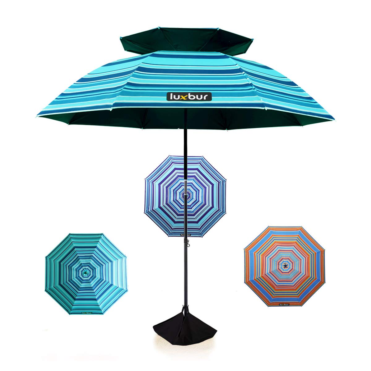 Luxbur Large Beach Umbrella with Sand Anchor, Best UV Protection and