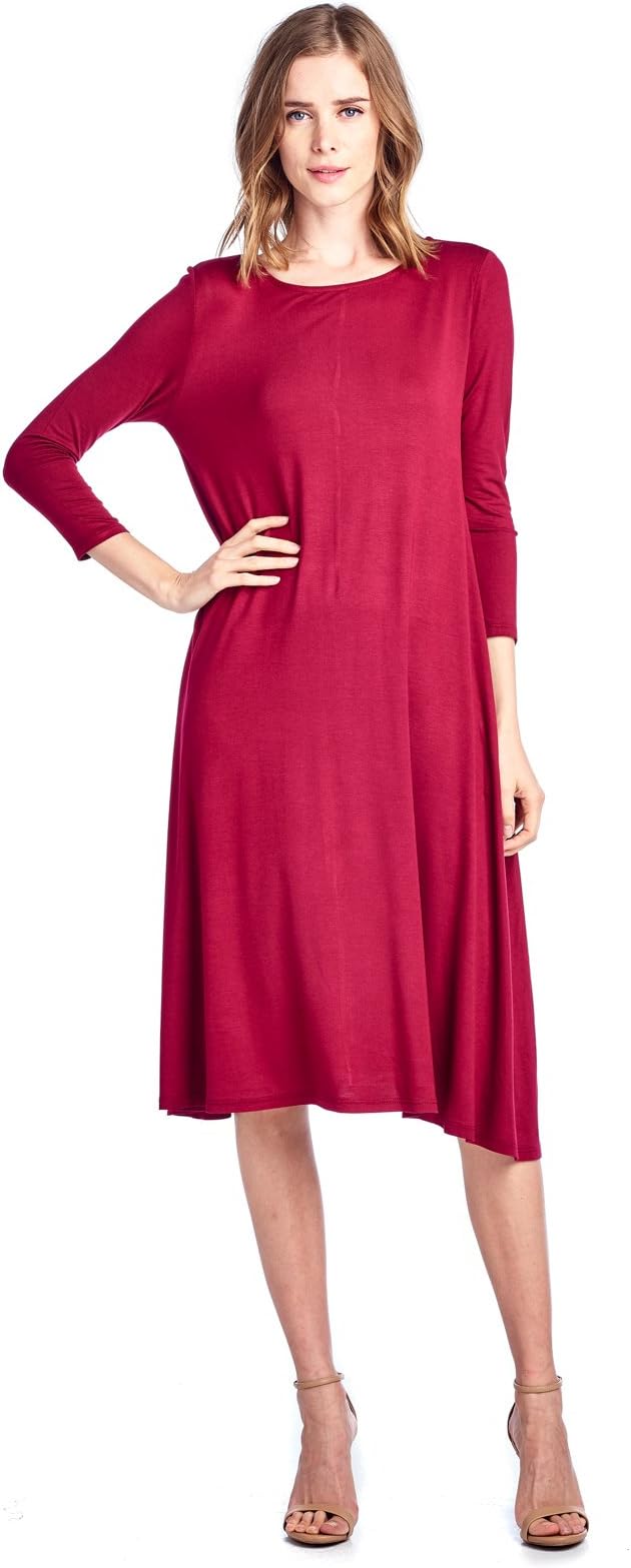 12 Ami Allison 3/4 Sleeve Pocket Midi Dress (S-3X) - Made in USA
