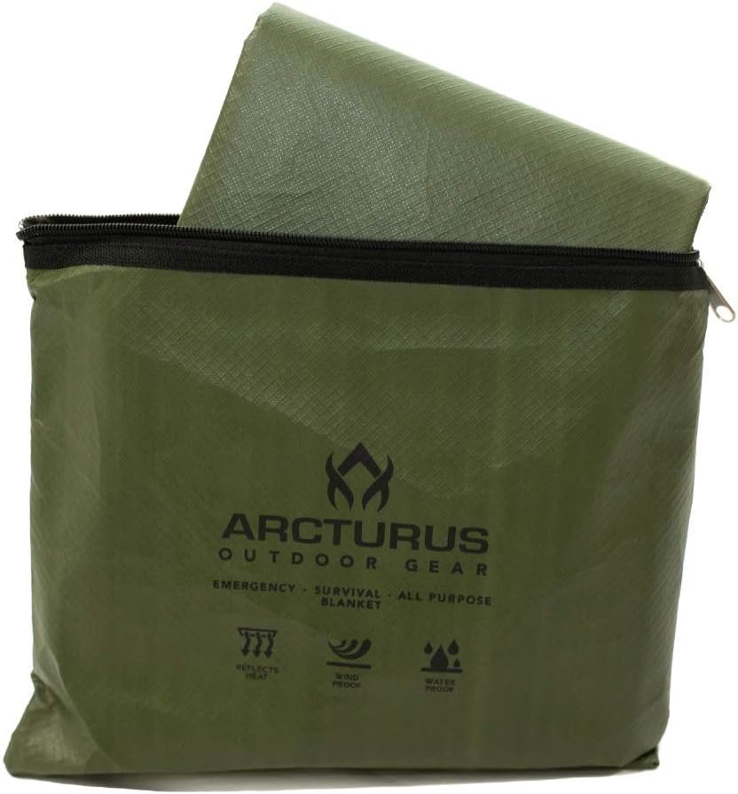 Arcturus Heavy Duty Survival Blanket – Insulated Thermal Reflective Tarp - 60" x 82". All-Weather, Reusable Emergency Blanket for Car or Camping (Olive Green) : Sports & Outdoors