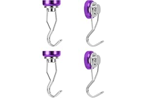 Ant Mag Swivel Magnetic Hooks 50lbs Heavy Duty Grill Magnet Hooks 4 Pack with Scratch Proof Stickers Great for Home Refrigerator Kitchen Store Grill BBQ Office Warehouse (Purple)