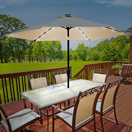 Sorbus Led Outdoor Umbrella 10 Ft Patio Umbrella Led Solar Power With Tilt Adjustment And Crank Lift System Perfect For Backyard Patio Deck Poolside And More Solar Led Beige Buy Online