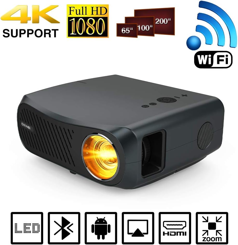 LED 1080P Wireless Bluetooth Projector Wifi 5500 Lumen 1920x1080 Native Support 4K Smart LCD Android Bluetooth Projectors with HDMI USB VGA AV Audio Zoom Horizontal Keystone for TV DVD Movie Game PPT