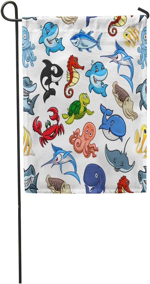 Semtomn Garden Flag Sea Animals and Ocean Fish of Whale Shark Dolphin Octopus Home Yard House Decor Barnner Outdoor Stand 28x40 Inches Flag