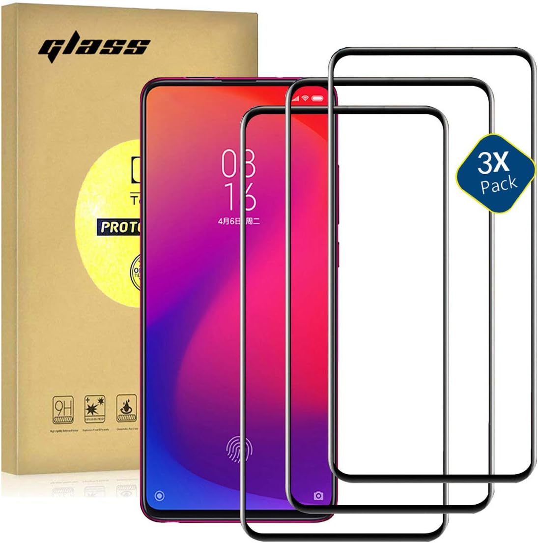 HUUH [3 Pack] screen protector for Realme XT 730G,tempered glass screen protectors,9H Hardness,High transparency,99% high definition,5D Arc Edges(black)