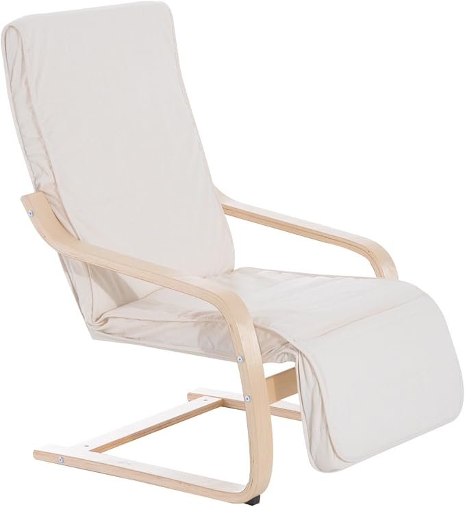 Blanco crema relajante reclinable Chaise sofá sillón individual madera