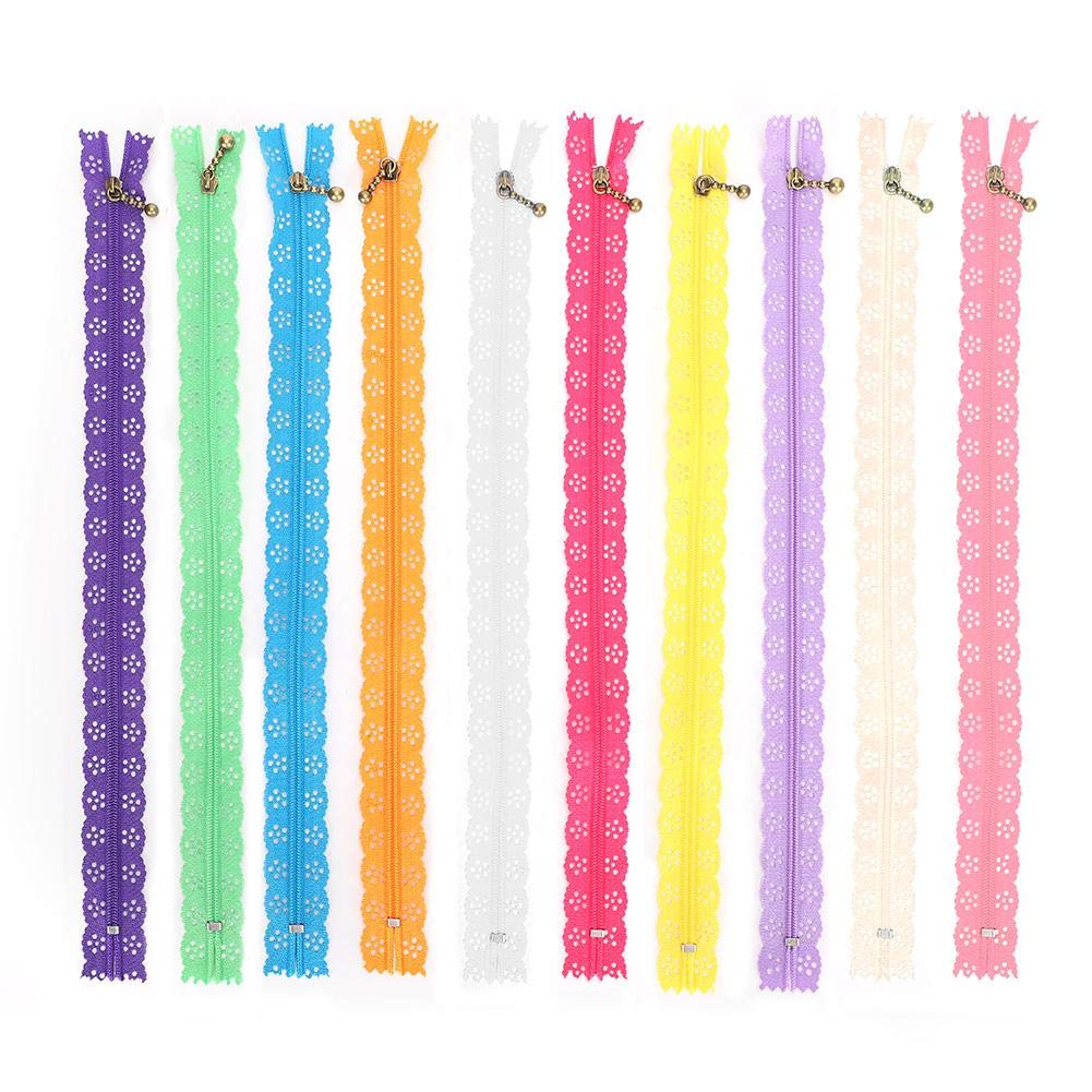 10Pcs 30cm Lace Zipper Nylon Zipper Mixed Color Style Bud Silk Shape for Sewing Clothing Accessories