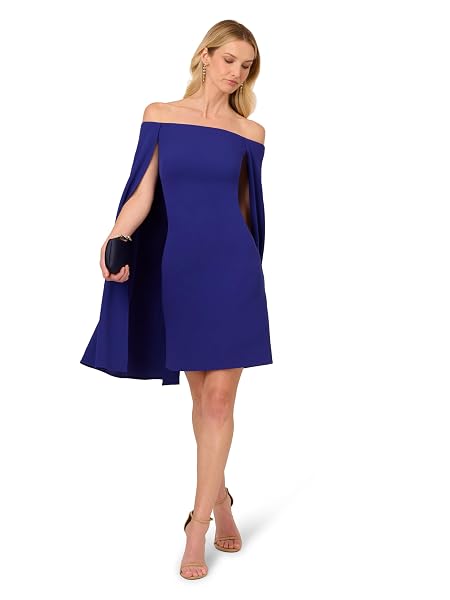 ADRIANNA PAPELL WOMEN’S OFF SHOULDER CAPE DRESS, DARK BLUE VIOLET, 16