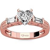 Jeulia 2.3 ct Diamond Ring Rose Gold Three Stone Heart Cubic Zirconia Crystal Band Moissanite Engagement Ring For Women Halloween Christmas Gifts with Jewelry Box
