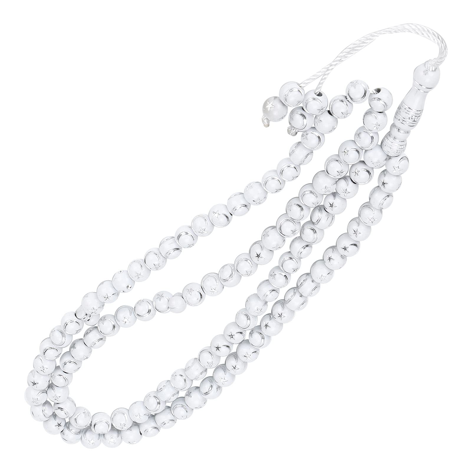01 02 015 Muslim Prayer Bead, Religious Islamic Rosary Beads 49cm Gift Worship for Ceremony for EID for Ramadan(white)