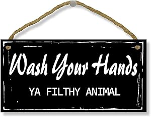 VAVD 5 x 10 Inch Bathroom Sign - Wash Your Hands Ya Filthy Animal Wood Home Decor Decorative Funny Sign