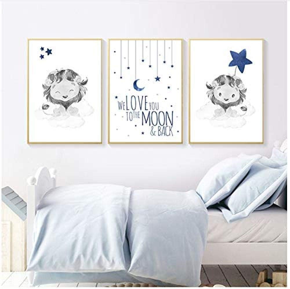 Xiangll Impression Sur Toile Mur Art Peinture Nordique Lion Lune Etoiles Image Animal Affiche Bleu Enfant Modulaire Photos Bebe Chambre Decor A La Maison 60x80x3 Pcscm Decoration De La Maison Ameublement Et Decoration Centroarco Com