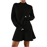 MakeMeChic Women's Sweater Skirt Sets 2 Piece Outfits Ribbed Knit Mock Neck Sweater Pullovers A Line Mini Skirt Set