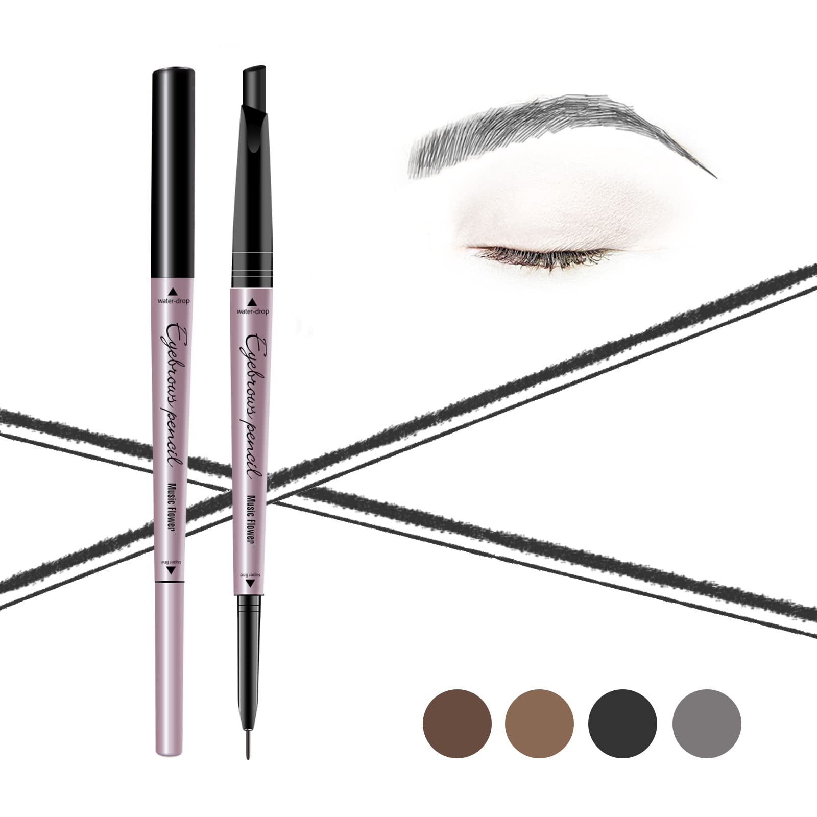 Photo 1 of Music Flower Eyebrow Pencil Double Ended, Waterproof Natural Brow Enhancing Pen, Long lasting Eye Makeup, Pack of 1, Black