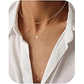 Ursteel Dainty Lariat Necklace for Women, 14K Gold Plated Y-Shaped Long Necklace Layered Drop Necklaces Pearl Cross Clover Cubic Zirconia Charm Necklaces Jewelry Gifts for Women