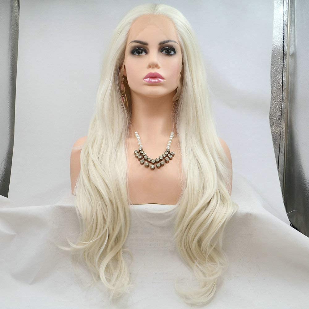 Platinum Blonde Natural Wavy Synthetic Lace Front Wig for Women - Drag Queen, Cosplay, Festival, Holidays - Natural Hairline, Fashion Daily Wear