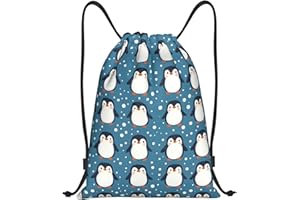 Nevjipu Drawstring Backpack - Cute Cartoon Penguin 1 Print Small Drawstring Gym Bag for Women Men, Sports Cinch String Bag Ba