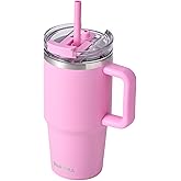 SUNWILL Travel Coffee Mug with Lid, 20 oz Tumbler with Handle and Straw Leak Proof, Stainless Steel Cup Insulated for Office & Gym, Cupholder Friendly, Powder Coated Pink