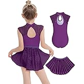 JiAmy Girls Ballet Leotards Cutout Back Dance Outfit Toddler Lace Dress Combo with Removable Skirt 5-12 Years