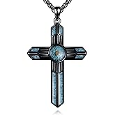 VONALA Black Cross Necklace for Men 925 Sterling Silver Turquoise Mustard Seed Cross Pendant Christian Necklace Jewelry Gifts for Women Men