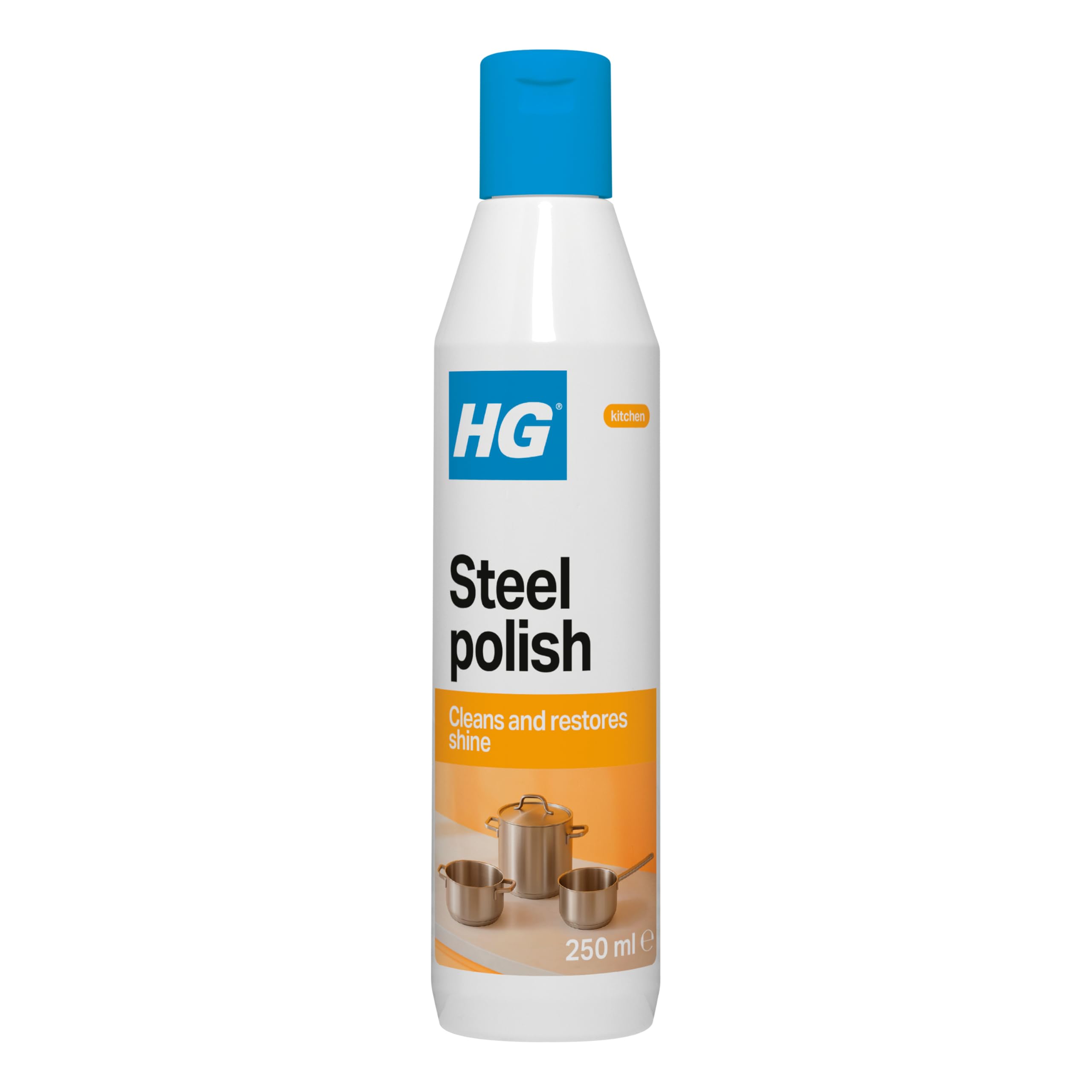 HG Steel Polish, Stainless Steel Cleaner & Protector, Chrome & Copper Metal Cleaner, Stainless Steel Polish, Kitchen Cleaner for Metal, Multi Surface Cleaner & Metal Kitchen Worktop Cleaner - 250ml — image 1