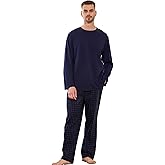 Vulcandon Men's 100% Cotton Pajama Sets, Soft Warm Long Sleeve Sleepwear Pjs Comfy 2 Piece Pajama Set for Men with Pockets