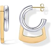 PAVOI 14K Gold Plated and Rhodium Plated Two Tone Multihoop Double Hoop Geometric Earrings for Women | Mixed Metals Huggie Multi Earring Statement Pair