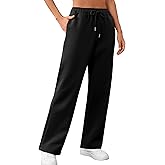 Warmrole Women's Fleece Lined Sweatpants High Waisted Drawstring Cozy Baggy Straight Leg Pants with Pockets