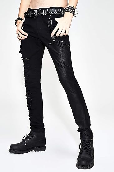 Amazon 悪魔ファッションメンズパンク ロック ストリートパンツビッグポケットバイク用のズボンとファッションホールパンツ ブラック Xxxl ロングパンツ 通販