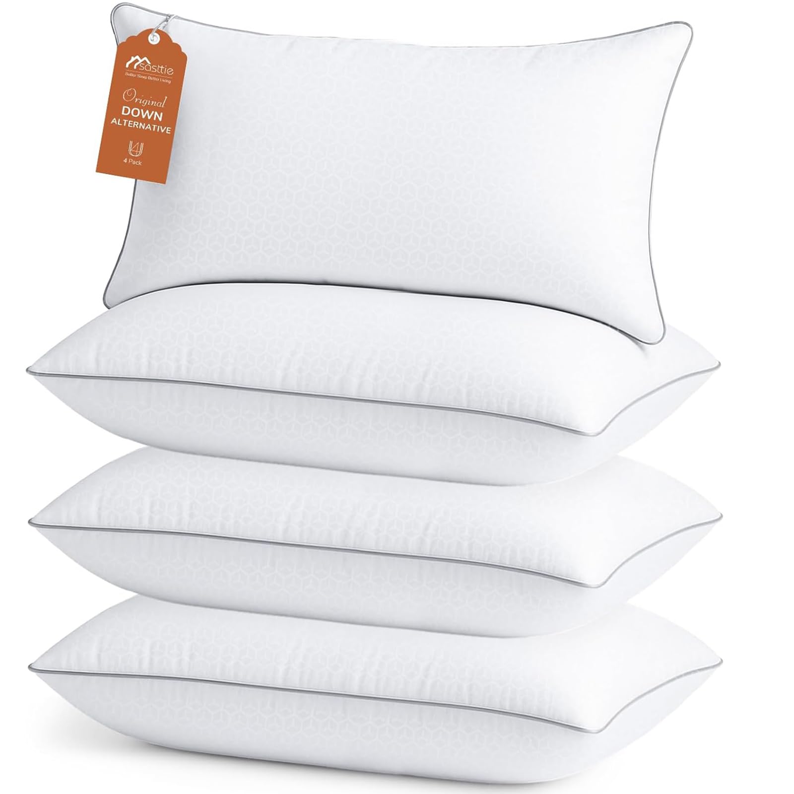 Sasttie Firm King Size Pillows Set of 4, Bed Pillows for Side, Back, and Stomach Sleepers - Oeko-Tex Certified Supportive Down Alternative Plump Filling - Hotel Quality and Machine Washable, 4 Pack