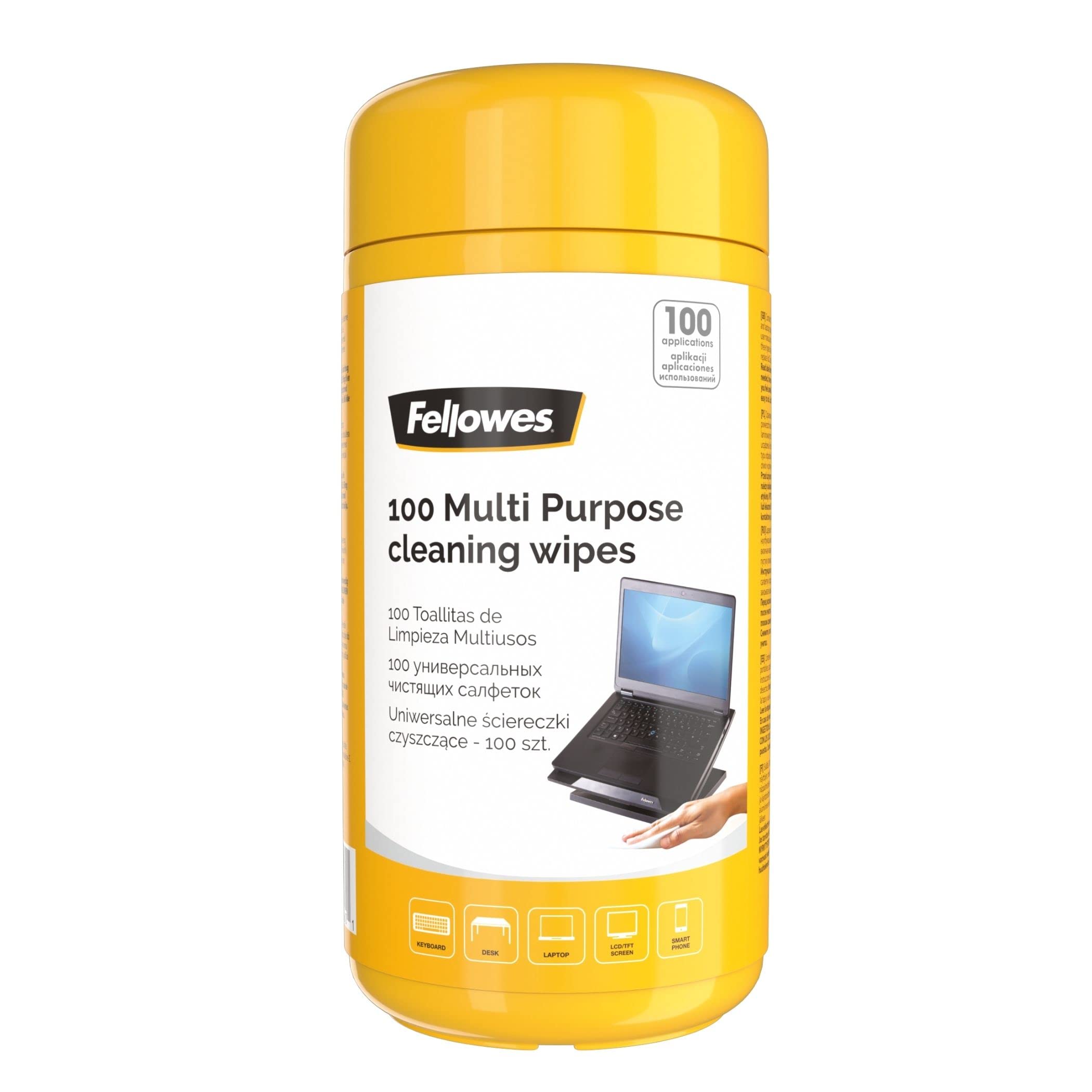 Fellowes Performance 100 Multi Purpose Cleaning Wipes Tub for Home and Office - Alcohol Free